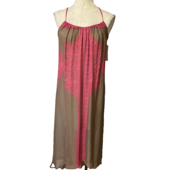 Anthropologie Twelfth Street By Cynthia Vincent Dress SILK Pink Brown Small NWT - Picture 1 of 8